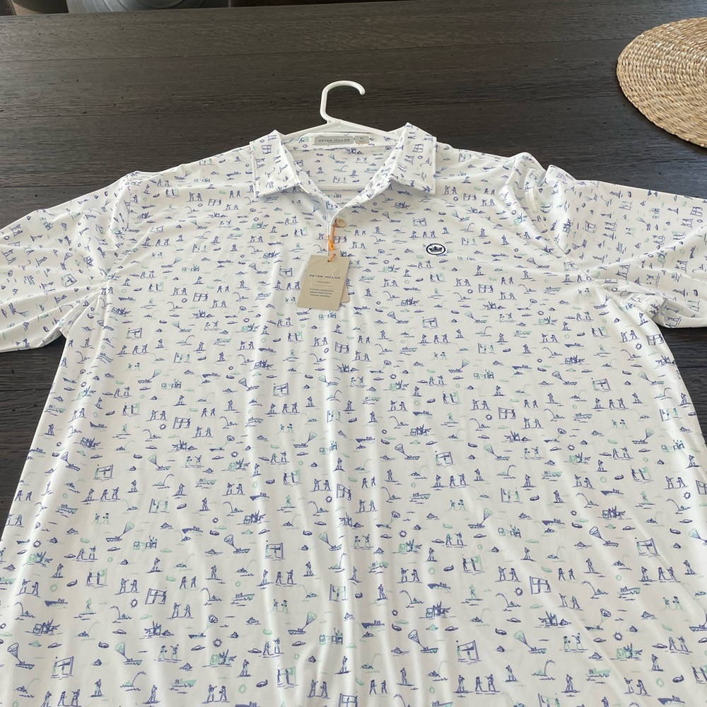 Peter Millar White and Blue Graphic Polo Shirt